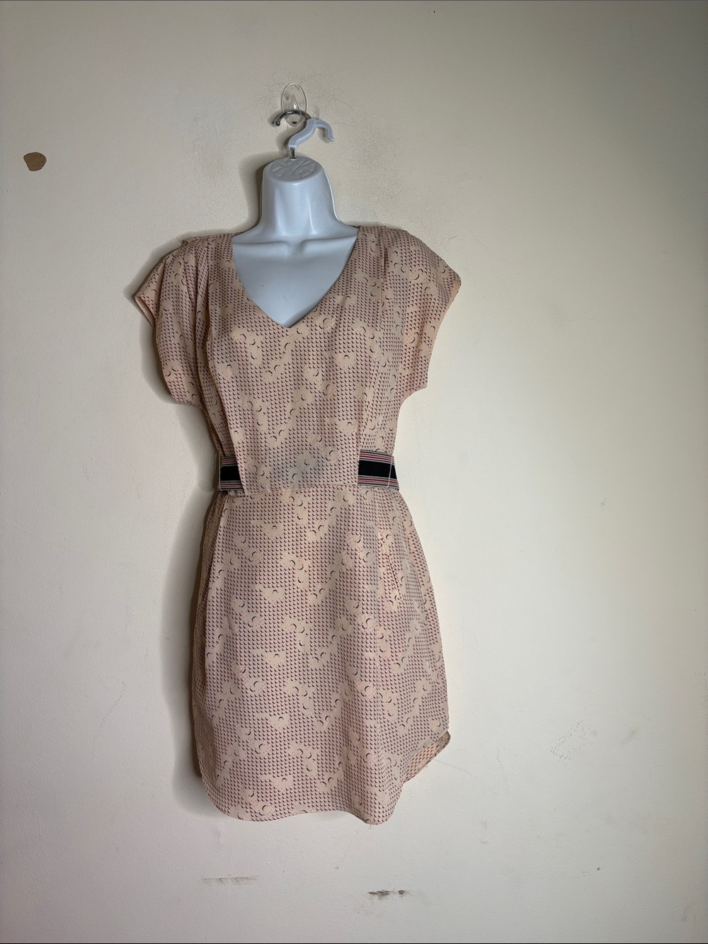 BCBGeneration Blush Pink Eyelet V-Neck Mini Dress with Striped Waist